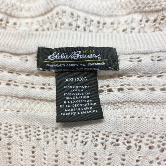 Eddie Bauer XXL Ivory Off White Open Knit 3/4 Sleeve Tie Button Open Cardigan - Picture 9 of 10